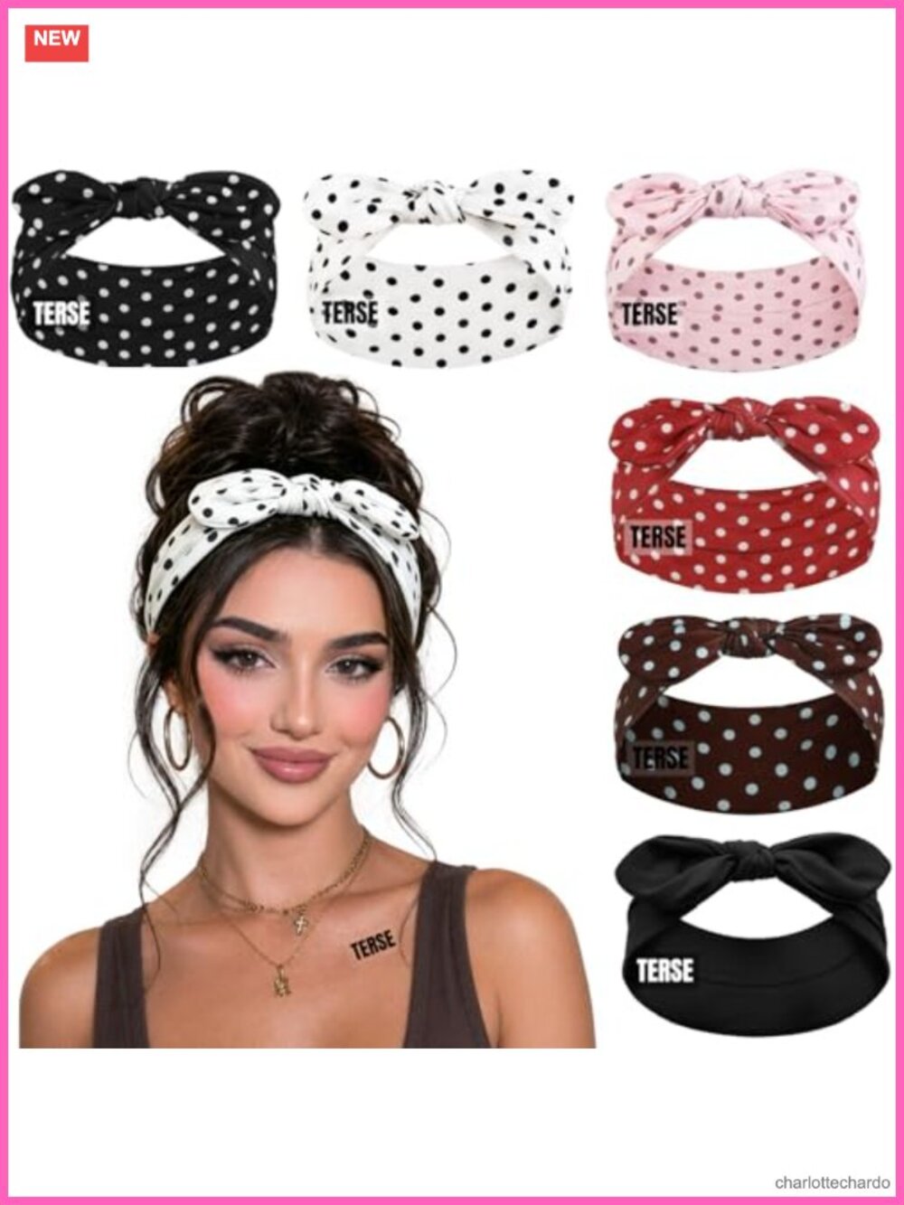Polka Dot Bow Headbands Stretchy Cloth Hair Accessories 6 Pack